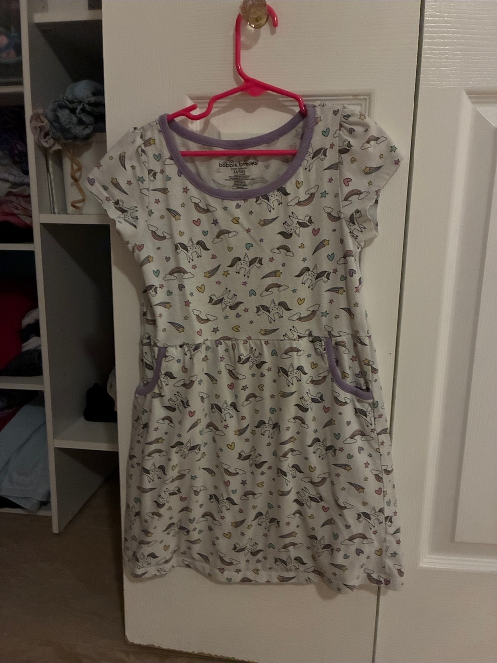 Bobbie Brooks White Unicorn & Lavender Trim Kids Casual Dress